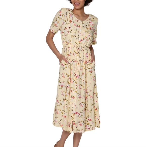 La Cera Yellow Floral Midi dress - Picture 1 of 4